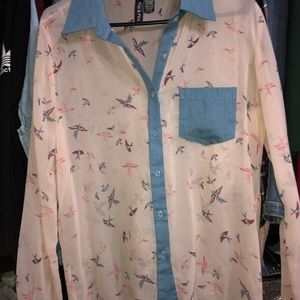 New Blush Collar Button Down Blouse